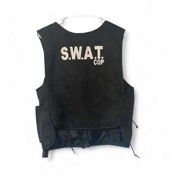 American SWAT Cop Adjustable Vest Hat Baton Halloween Role Play Acting - Picture 4 of 6